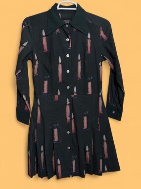 Samantha Pleet Black Candle-Print Long-Sleeve Button Dress